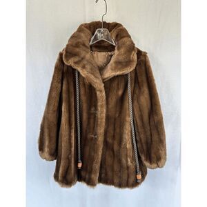 Vintage Sears Chocolate Colored Faux Fur Coat Size 12, Classic, Puff Sleeves